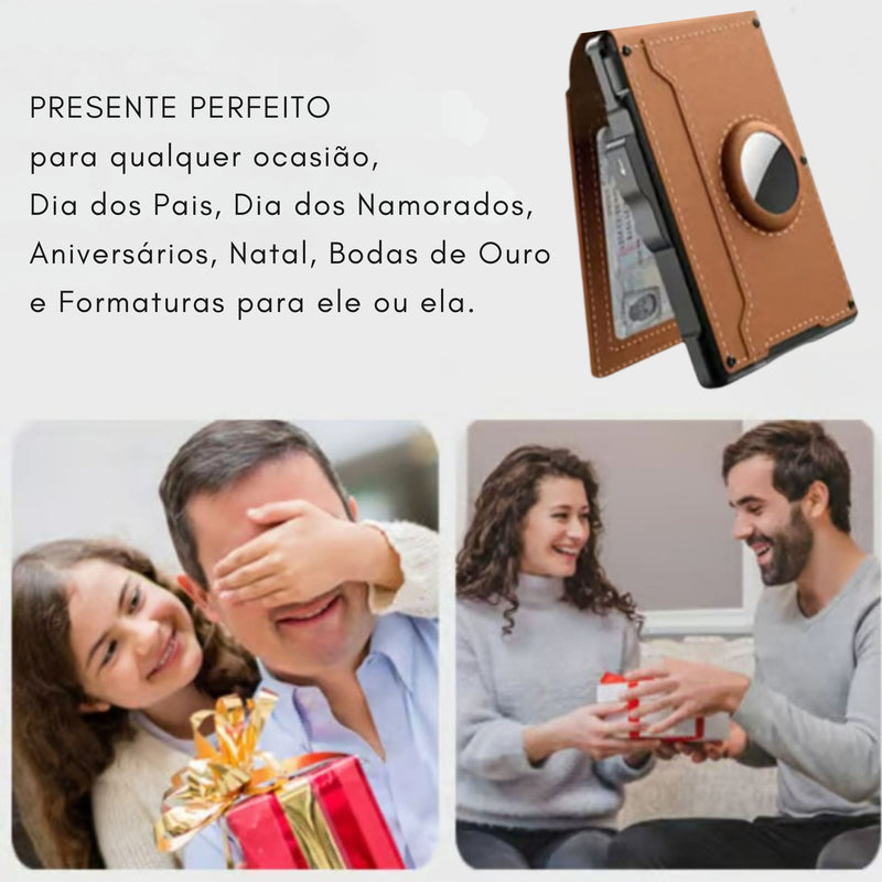 Carteira Minimalista Antifurto | Botão Pop-Up Inteligente