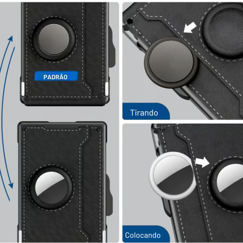 Carteira Minimalista Antifurto | Botão Pop-Up Inteligente